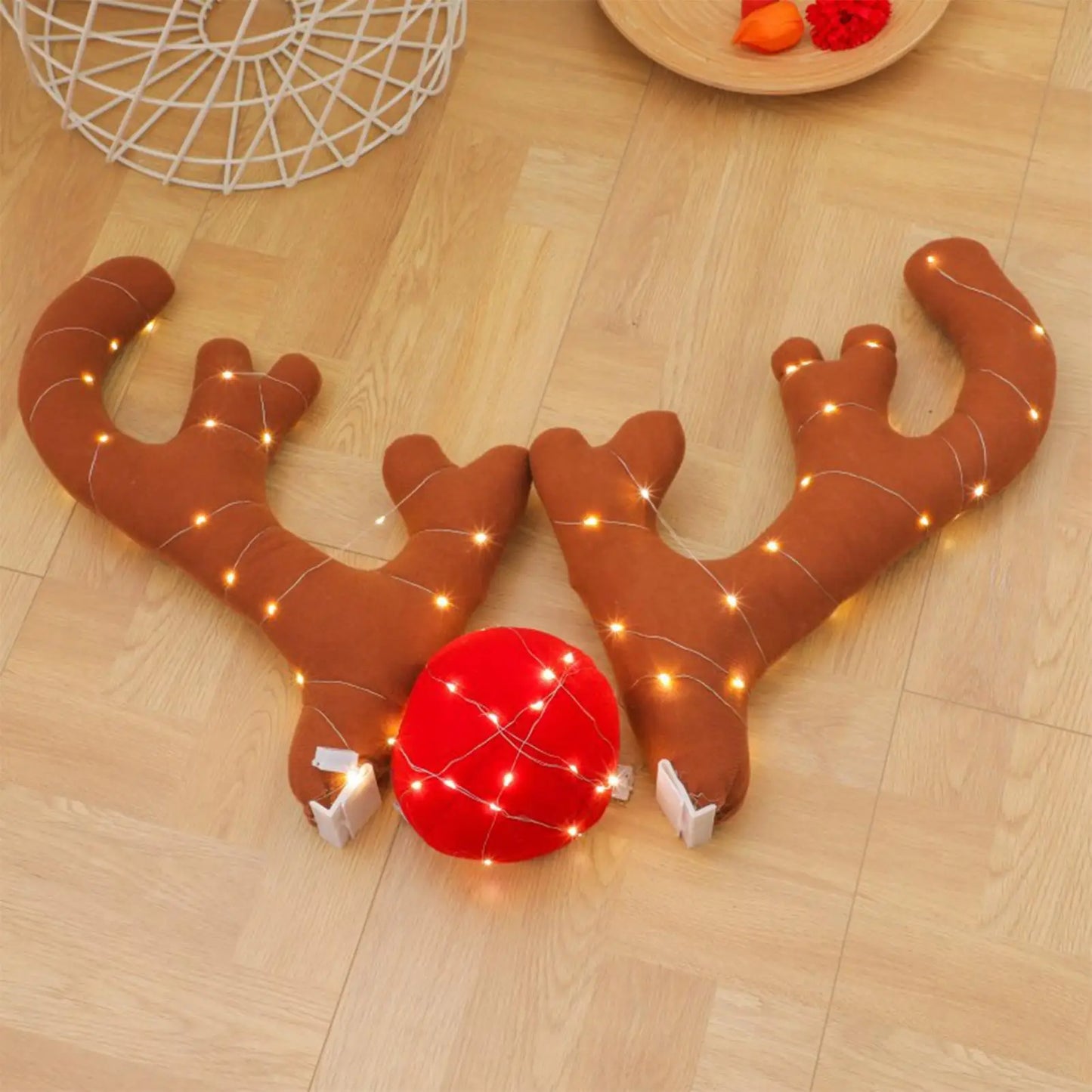 Christmas LED Car Antlers and Red Nose Decoration Set