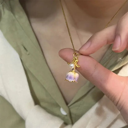 Purple Pink Rose Flower Necklace Charm Romantic Rose Flower Necklace Jewelry Personality Women's Valentine's Day Gift