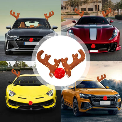 Christmas LED Car Antlers and Red Nose Decoration Set