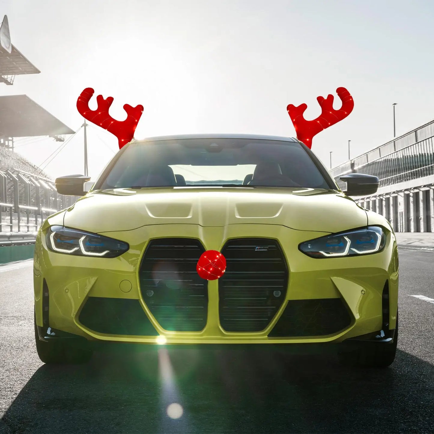 Christmas LED Car Antlers and Red Nose Decoration Set