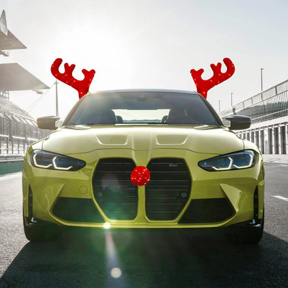 Christmas LED Car Antlers and Red Nose Decoration Set