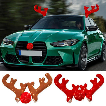 Christmas LED Car Antlers and Red Nose Decoration Set