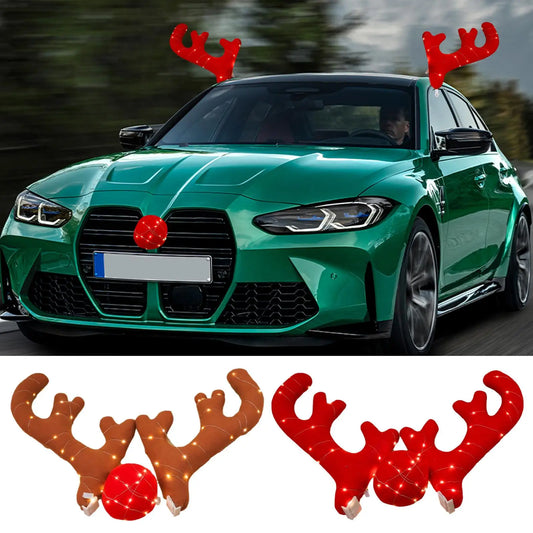 Christmas LED Car Antlers and Red Nose Decoration Set